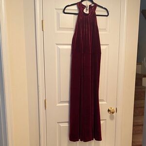 Bbonline Elegant Burgundy Velvet Halter Dress…size L